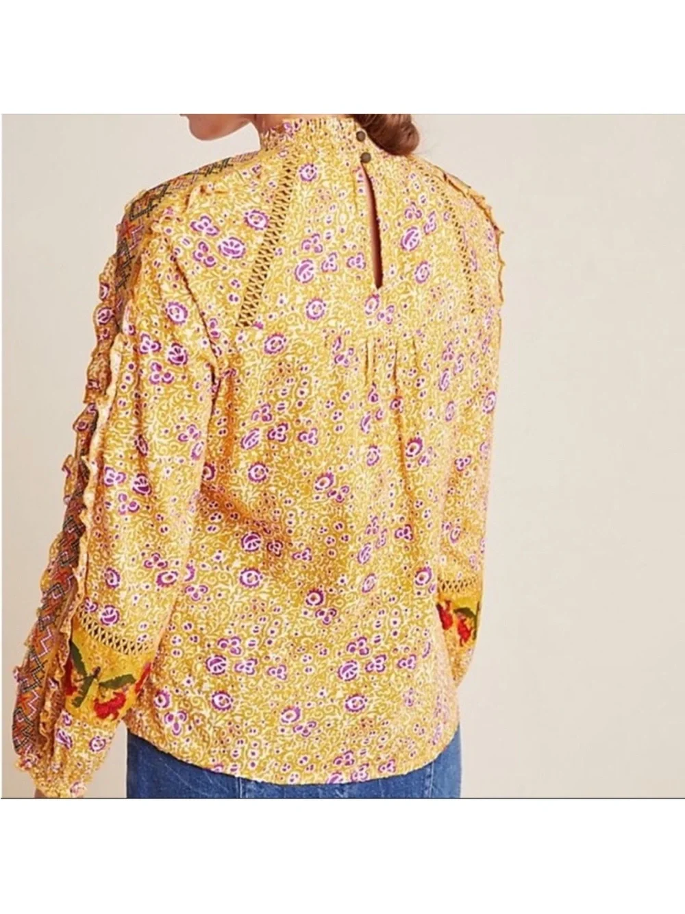 Anthropologie Maeve Embroidered Goldie Top Size 2